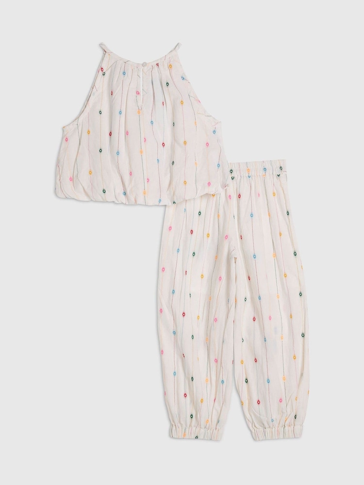 River Island Cream Stripe Halter Neck Top & Hareem Set - Image 2 of 5 River Island Cream Stripe Halter Neck Top & Hareem Set - Image 2 of 5