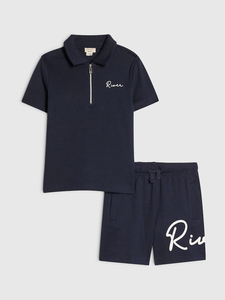 River Island River логотипі бар поло футболка және шорт жиынтығы - 5суретінің 1 суреті
