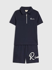 River Island River логотипі бар поло футболка және шорт жиынтығы - 5суретінің 3 суреті