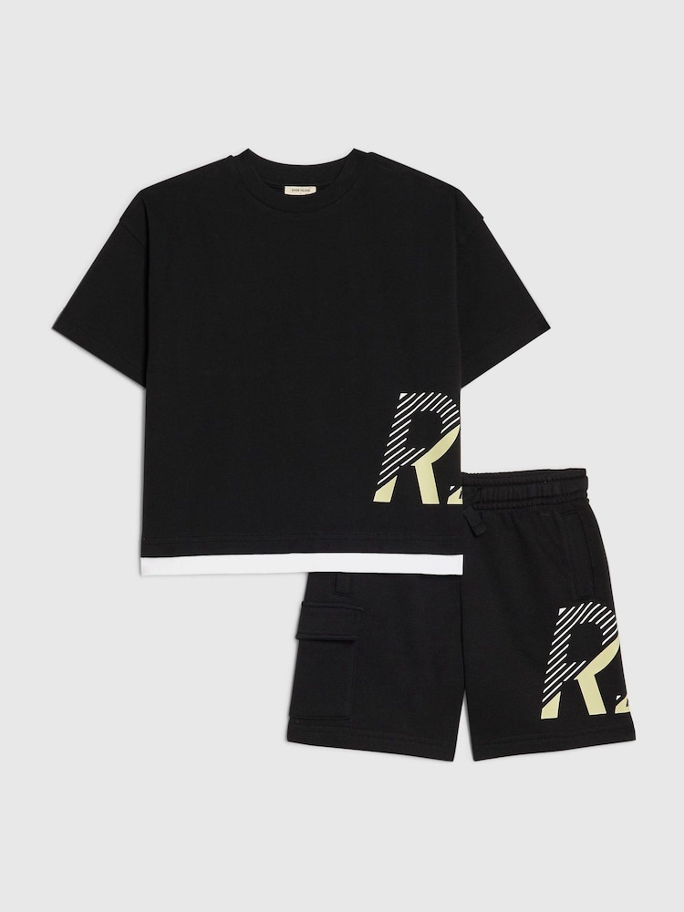 River Island Black River Athelesuire T-Shirt & Short Set - Image 1 of 5