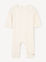 Chloé Baby Cream Textured Knitted All-In-One and Hat Set - Image 1 of 8