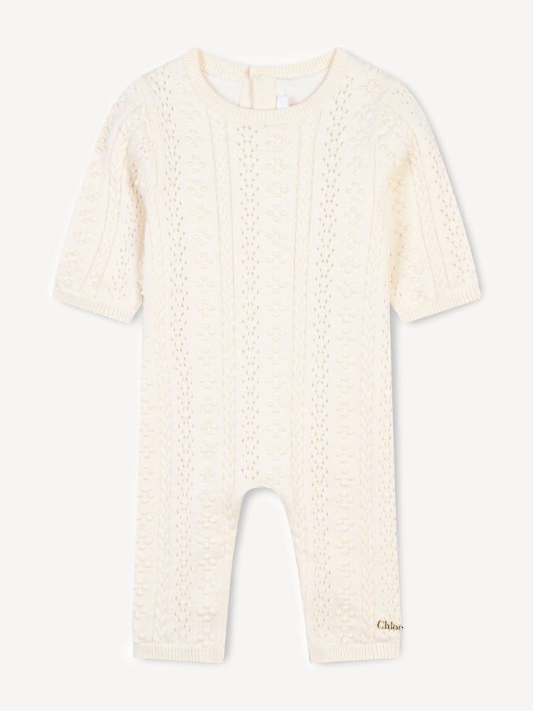 Chloé Baby Cream Textured Knitted All-In-One and Hat Set - Image 1 of 8