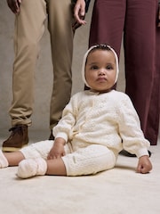 Chloé Baby Cream Textured Knitted All-In-One and Hat Set - Image 2 of 8