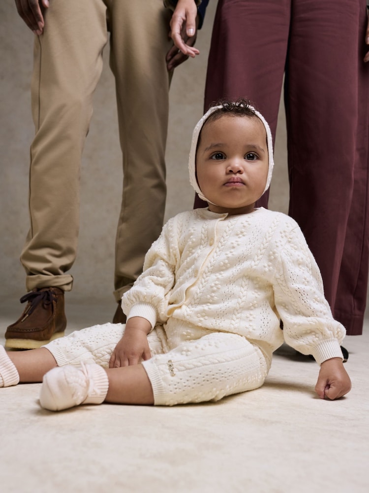 Chloé Baby Cream Textured Knitted All-In-One and Hat Set - Image 2 of 8