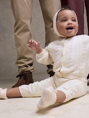 Chloé Baby Cream Textured Knitted All-In-One and Hat Set - Image 3 of 8