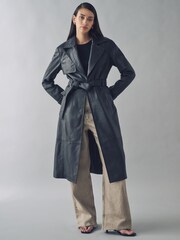 Urban Code Black Leather Trench Coat - Image 1 of 4