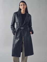 Urban Code Black Leather Trench Coat - Image 2 of 4