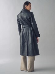 Urban Code Black Leather Trench Coat - Image 3 of 4