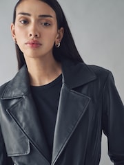 Urban Code Black Leather Trench Coat - Image 4 of 4