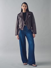 Urban Code Burgundy Leather Biker Jacket - Image 2 of 5