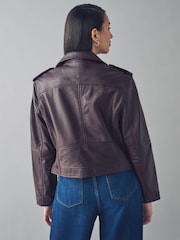 Urban Code Burgundy Leather Biker Jacket - Image 3 of 5