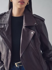Urban Code Burgundy Leather Biker Jacket - Image 4 of 5