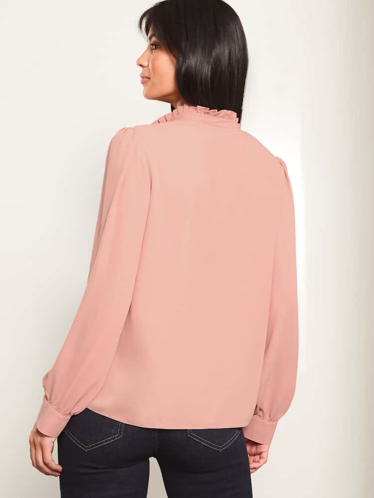 Lipsy Pink Ruffle Placket V Neck Blouse - Image 4 of 4 Lipsy Pink Ruffle Placket V Neck Blouse - Image 4 of 4
