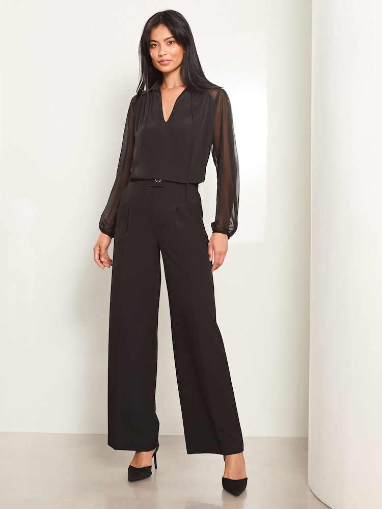 Lipsy Black Chiffon Mix Tie Neck Blouse - Image 2 of 4