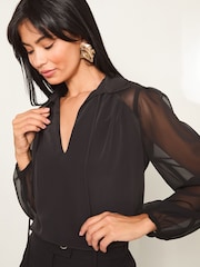 Lipsy Black Chiffon Mix Tie Neck Blouse - Image 3 of 4