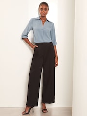 Lipsy Blue V Neck 3/4 Sleeve Collared Blouse - Image 2 of 4