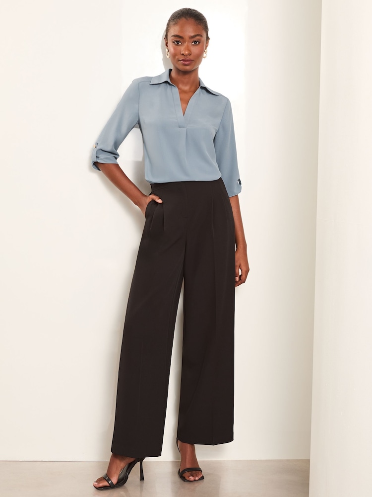 Lipsy Blue V Neck 3/4 Sleeve Collared Blouse - Image 2 of 4