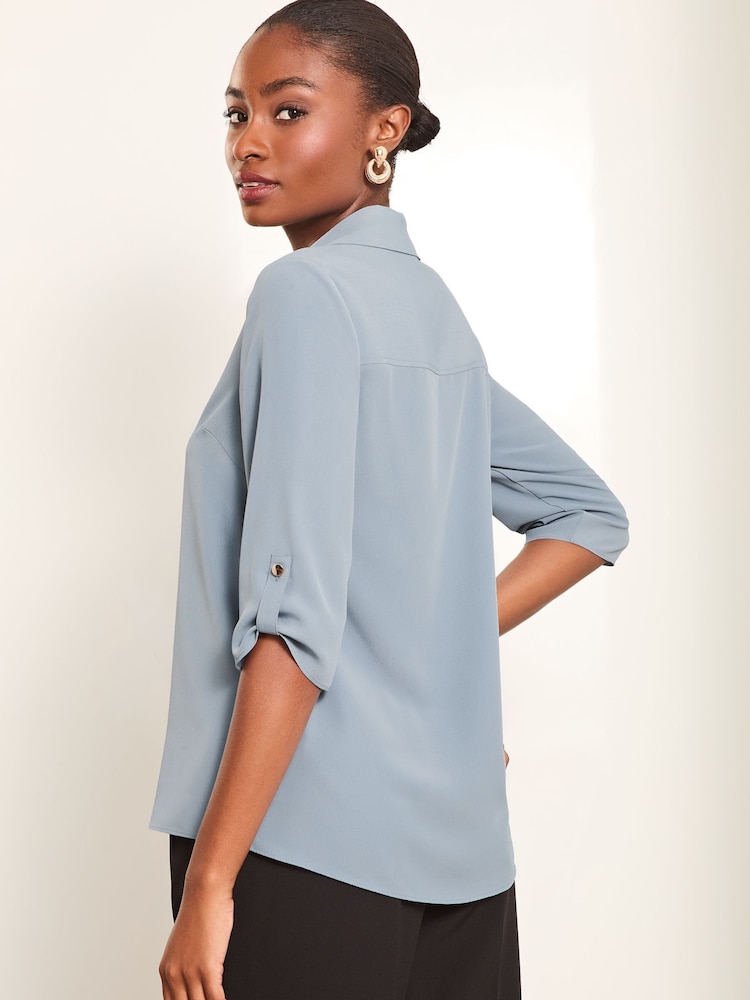 Lipsy Blue V Neck 3/4 Sleeve Collared Blouse - Image 4 of 4 Lipsy Blue V Neck 3/4 Sleeve Collared Blouse - Image 4 of 4