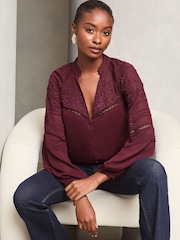 Lipsy Red Long Sleeve Grandad Collar Blouse - Image 1 of 1