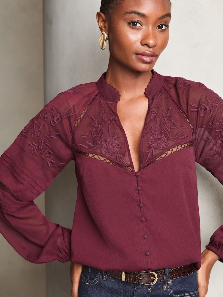 Lipsy Red Long Sleeve Grandad Collar Blouse - Image 4 of 4 Lipsy Red Long Sleeve Grandad Collar Blouse - Image 4 of 4