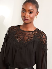 Lipsy Black Sheer Yoke Lace Blouse - Image 2 of 5