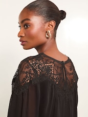Lipsy Black Sheer Yoke Lace Blouse - Image 3 of 5