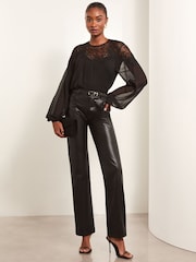 Lipsy Black Sheer Yoke Lace Blouse - Image 4 of 5