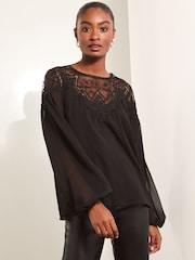 Lipsy Black Sheer Yoke Lace Blouse - Image 5 of 5