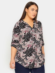 Evans schwarzes Hemd mit halber Knopfleiste und Paisley-Print - Bild 1 von 1