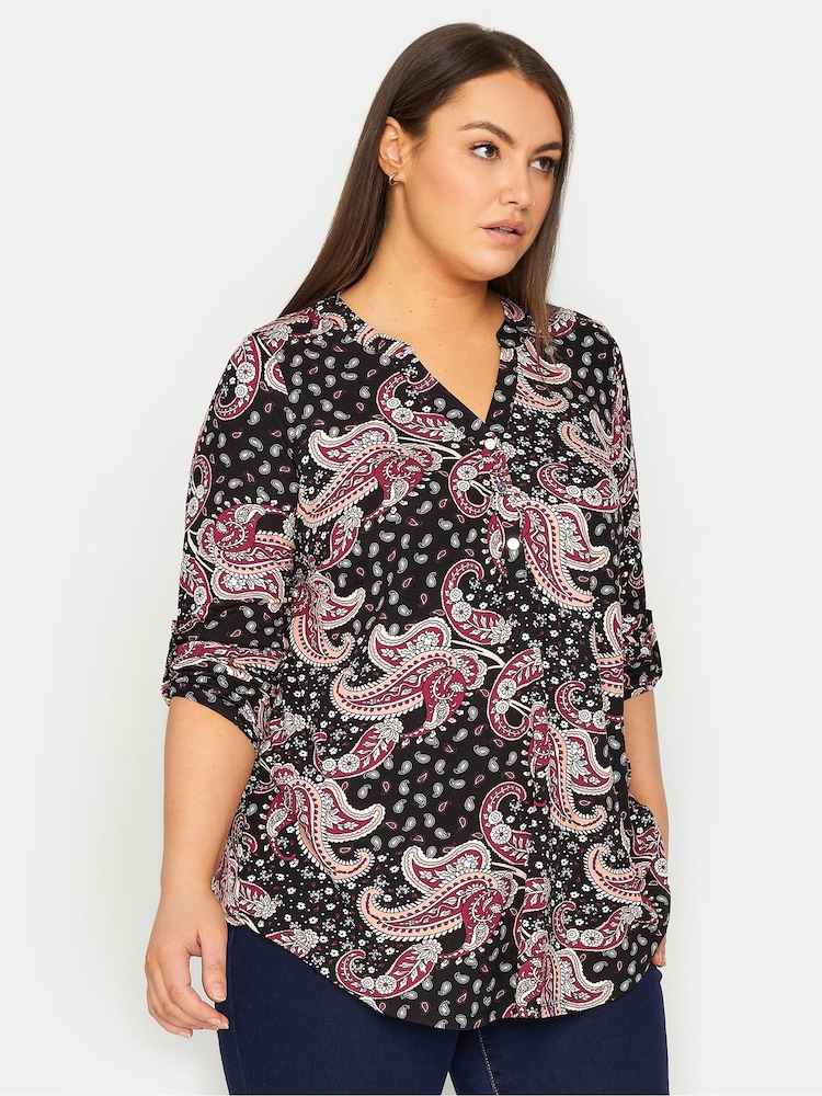 Evans schwarzes Hemd mit halber Knopfleiste und Paisley-Print - Bild 1 von 1