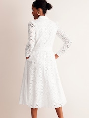 Boden White Petite Linen Blend Kate Broderie Midi Shirt Dress - Image 3 of 4