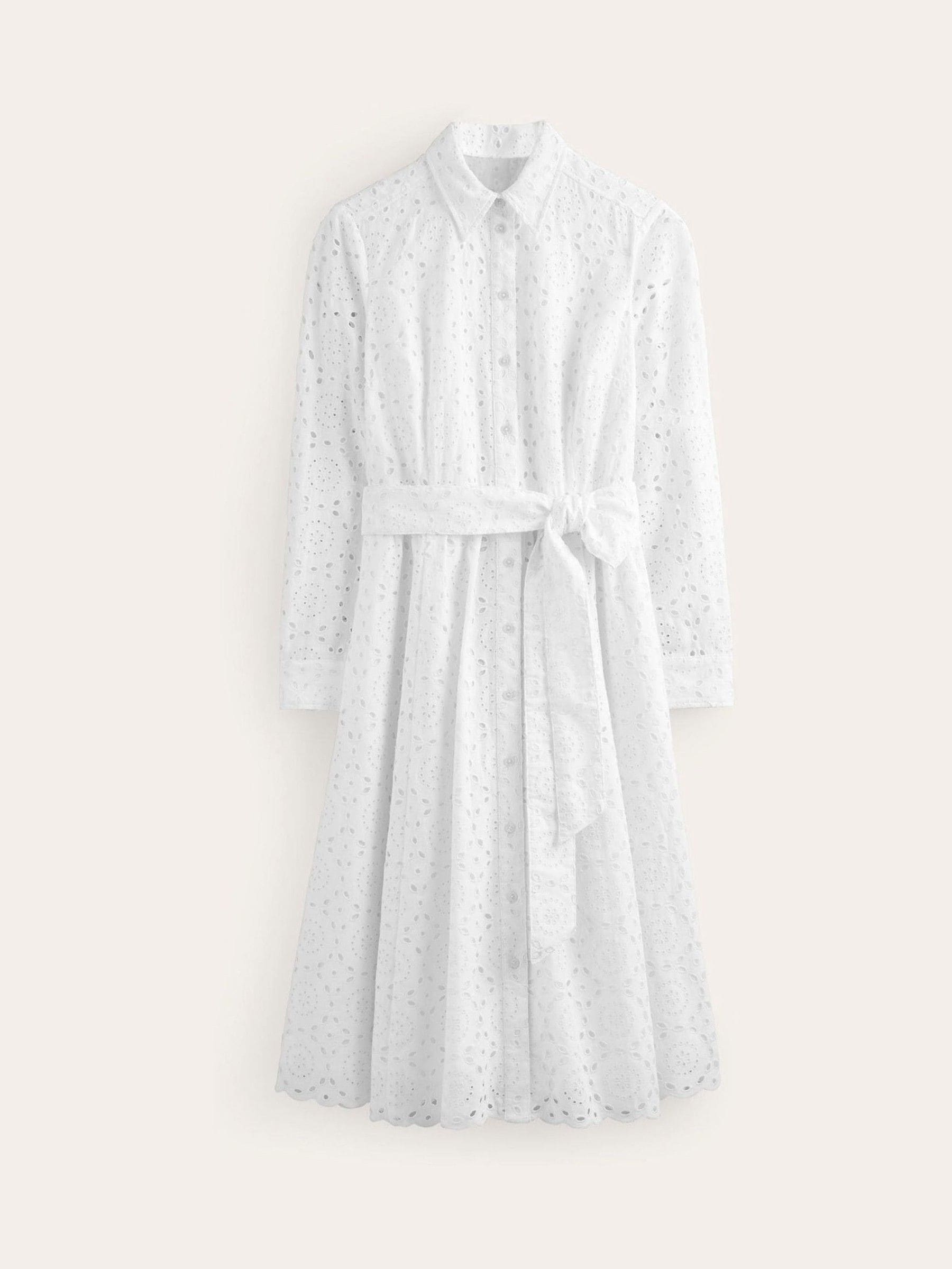Buy Boden White Petite Linen Blend Kate Broderie Midi Shirt Dress from Next Luxembourg