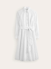 Boden White Petite Linen Blend Kate Broderie Midi Shirt Dress - Image 4 of 4