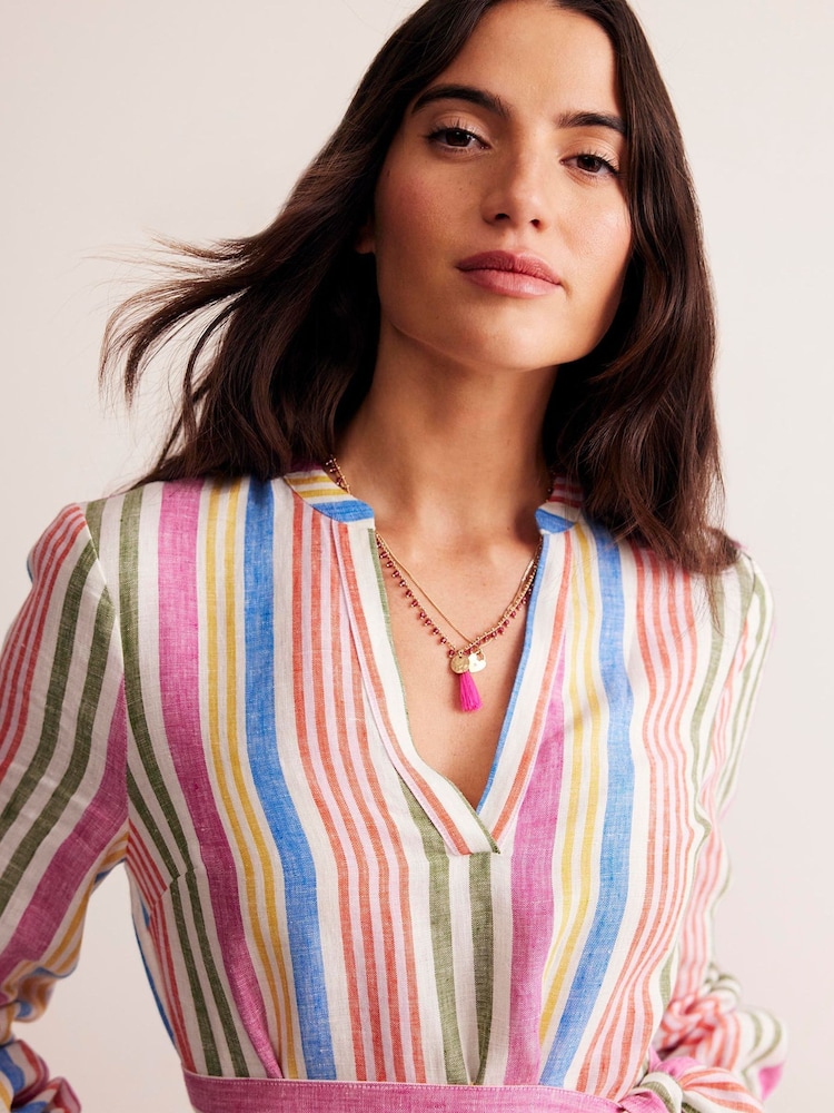 Boden Pink Petite 100% Linen Stripe Maxi Notch Neck Dress - Image 2 of 5 Boden Pink Petite 100% Linen Stripe Maxi Notch Neck Dress - Image 2 of 5