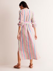 Boden Pink Petite 100% Linen Stripe Maxi Notch Neck Dress - Image 3 of 5