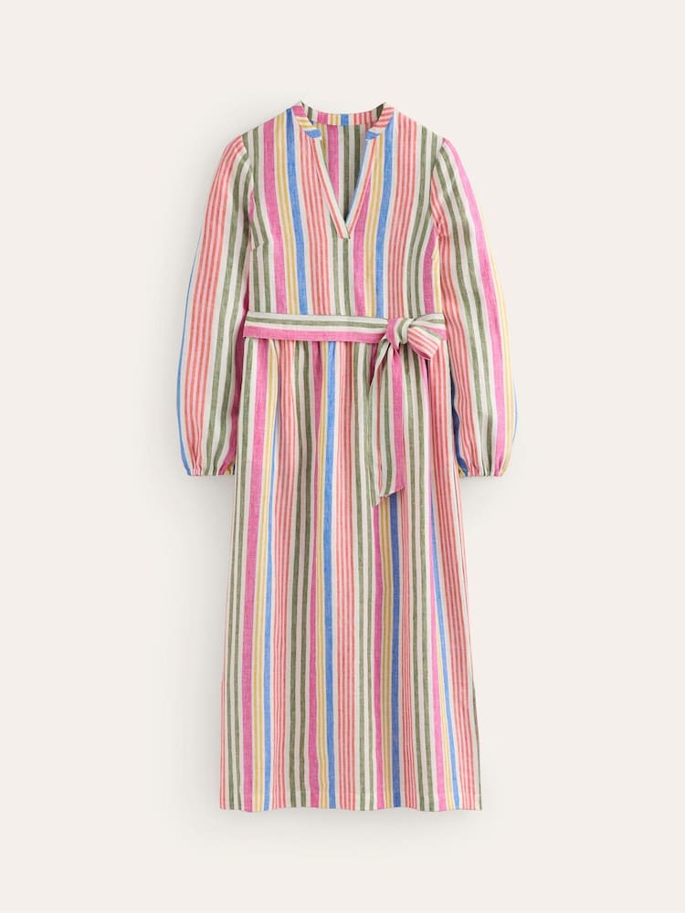 Boden Pink Petite 100% Linen Stripe Maxi Notch Neck Dress - Image 5 of 5 Boden Pink Petite 100% Linen Stripe Maxi Notch Neck Dress - Image 5 of 5