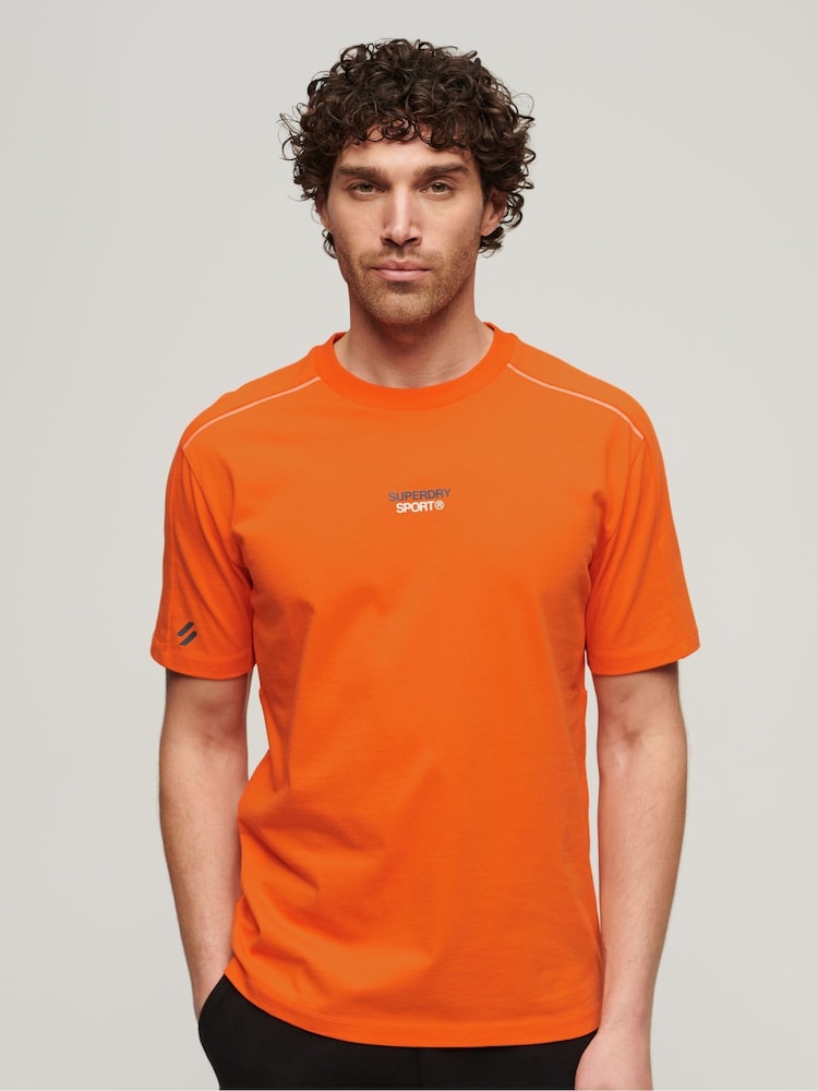 Superdry Orange Relaxed 100% Cotton Sport Tech Logo T-Shirt - Image 1 of 6