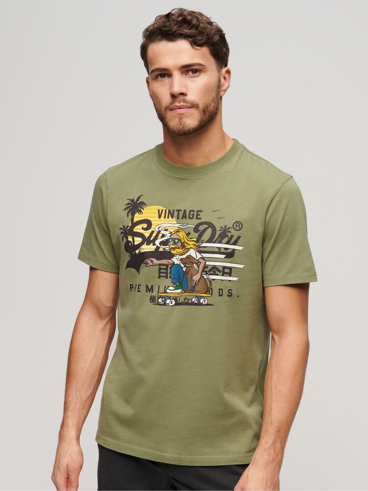 Superdry Green 100% Cotton LA Graphic T-Shirt - Image 1 of 6