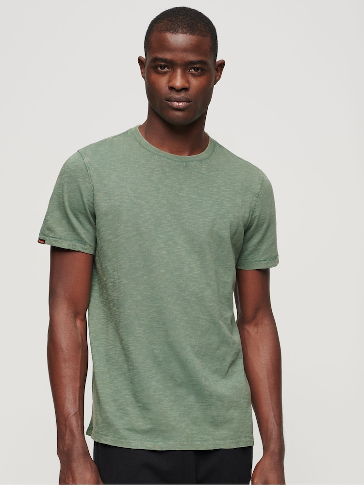 Superdry Green 100% Cotton Crew Neck Slub Short Sleeved T-Shirt - Image 1 of 6