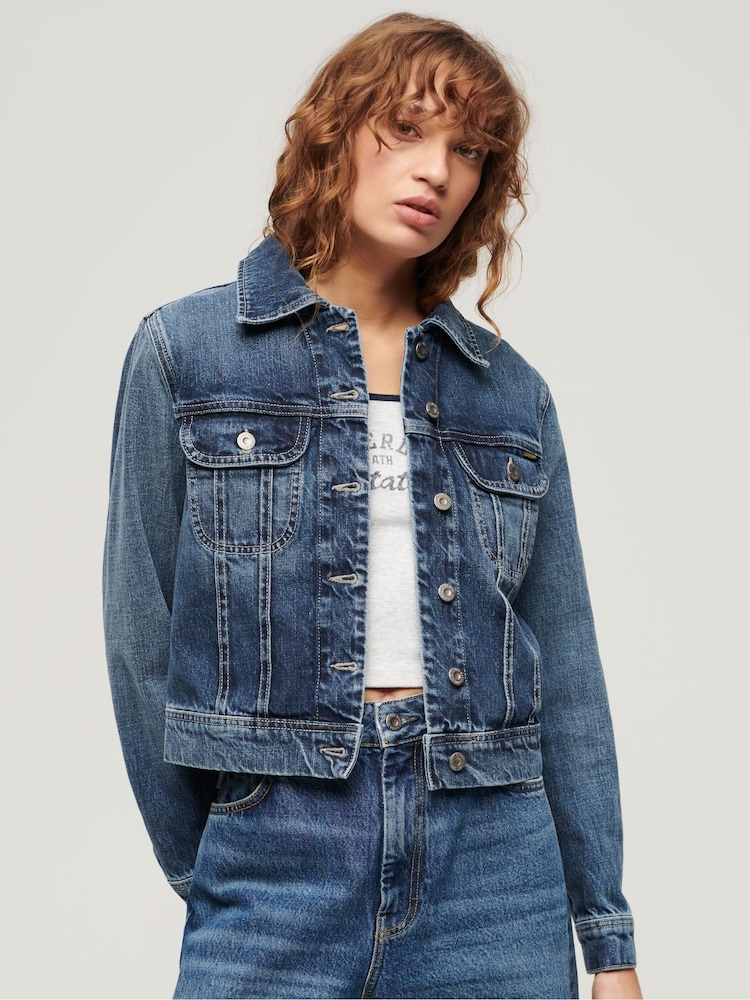 Superdry Blue Slim Denim Trucker Jacket - Image 1 of 6