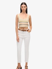 Superdry Cream Lace Up Crochet Cropped 100% Cotton Vest Top - Image 3 of 6