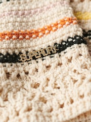 Superdry Cream Lace Up Crochet Cropped 100% Cotton Vest Top - Image 4 of 6