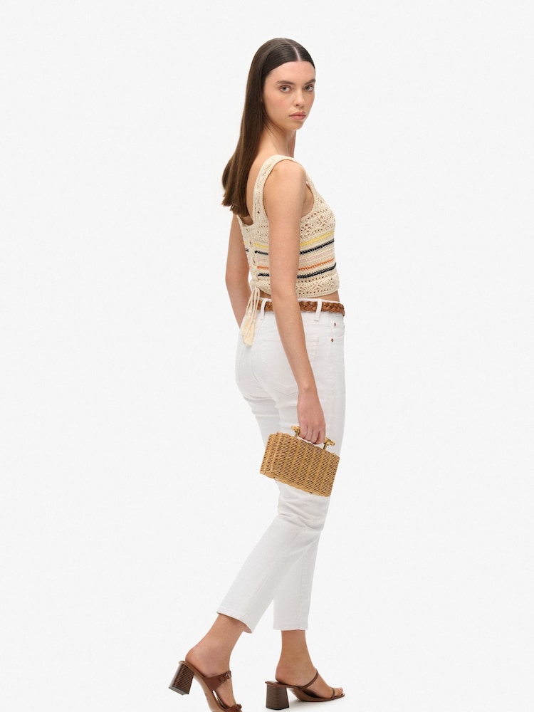 Superdry Cream Lace Up Crochet Cropped 100% Cotton Vest Top - Image 6 of 6