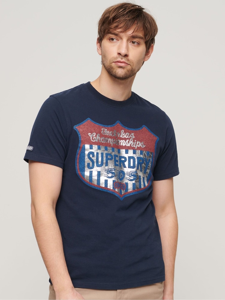 Superdry Blue 100% Cotton Gasoline Workwear T-Shirt - Image 1 of 6