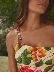Kew Collection Yellow Floral/Fruit One Shoulder Tummy Control Swimsuit - Image 5 of 6