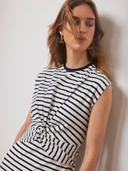 Mint Velvet Navy Stripe Jersey Twist Midi Dress - Image 2 of 4