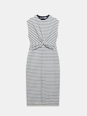 Mint Velvet Navy Stripe Jersey Twist Midi Dress - Image 3 of 4
