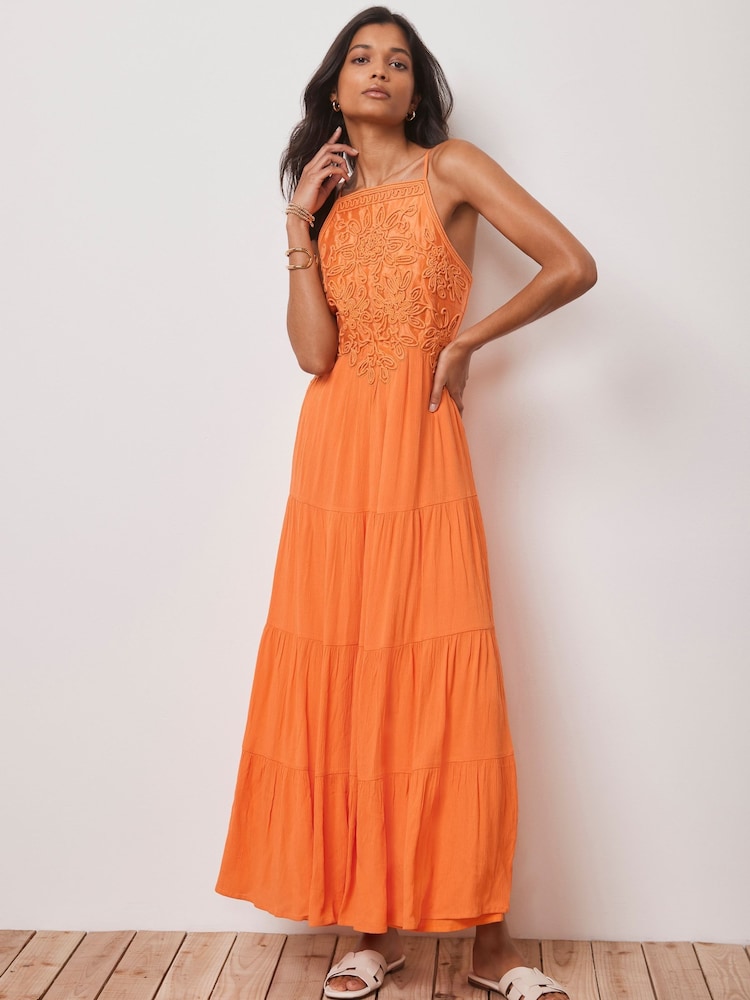Mint Velvet Brown Embroidered Halter Maxi Dress - Image 1 of 8