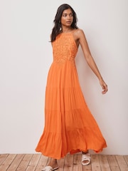 Mint Velvet Brown Embroidered Halter Maxi Dress - Image 2 of 8