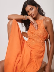 Mint Velvet Brown Embroidered Halter Maxi Dress - Image 3 of 8